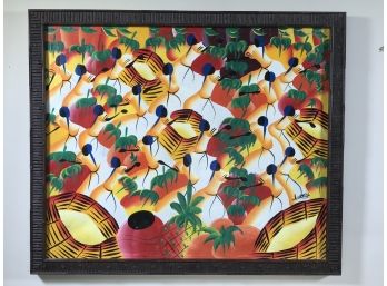 This Is A FANTASTIC Large Haitian/ Haiti Painting - Oil On Canvas - GREAT VIBRANT Colors - Illegibly Signed