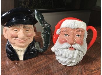 Two Great Vintage ROYAL DOULTON Large Toby Mugs - SANTA CLAUS & LOBSTER MAN - No Damage To Either One NICE !