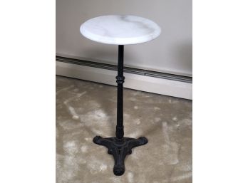 Lovely French Style Pedestal / Wine Table - Cast Iron Base With White Marble Top - GREAT PIECE - Many Uses