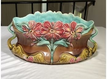 Gorgeous Large Antique French Art Nouveau Majolica Center Bowl / Console Bowl By Frie Onnaing - BEAUTIFUL !