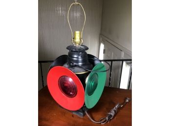 Antique Railroad Lantern - Green / Red SCOTT - LOS ANGELES - Hartford / New Haven RR Tag - Converted To Lamp