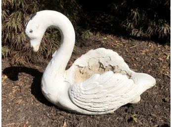 Wonderful Large Vintage Concrete Swan Planter - Old Faded / Chippy White Paint - FANTASTIC VINTAGE PIECE !