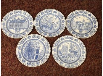 Lot Of 5 Rare WEDGWOOD - YALE UNIVERSITY Plates - Blue & White - ALL IN GREAT CONDITION - Lot 1 Of 2