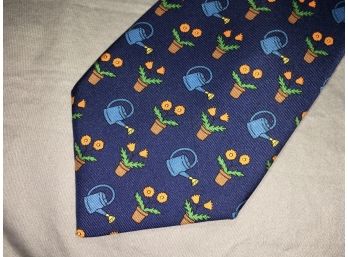 Fabulous HERMES PARIS - Silk Tie - Watering Cans & Flower Pots - LIKE NEW #7484 - $205 Retail - Made In France