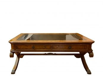 Schnadig Regency Style Walnut Veneer Display Coffee Table