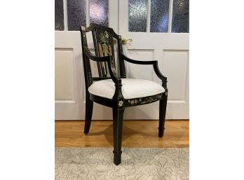 Hand Painted Side Arm Chair With Upholstered Seat