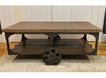 Industrial Style Coffee Table On Casters