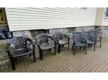 Patio Furniture Group - Glass Top Table & (6) Plastic Chairs