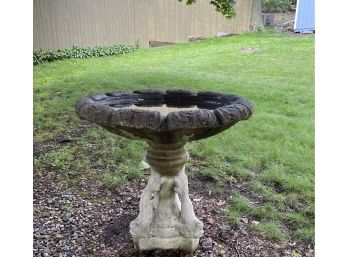 Large Cast Concrete Scalloped Edge Fish Motif Bird Bath