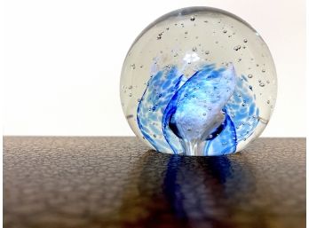 Selkirk Art Glass Paperweight In Blue Hues