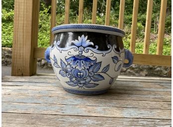 Beautiful Glazed Ceramic Planter Pot With Elephant & Floral Motif