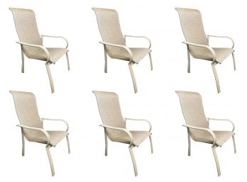 Set Of 6 Metal And Fabric Patio Chairs