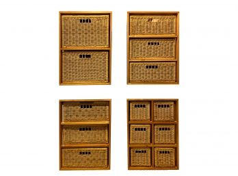 Wicker Storage Bins In Solid Wood Frames