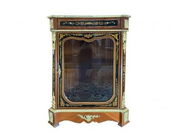 Hand Painted & Finished Ornate Display Veneer Cabinet With Metal Accents*