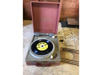 Vintage LAFEYETTE 45 Record Player Phonograph In Original Case Works Great & Record Included