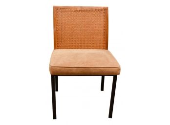 Modern Cane Accent Chair With Upholstered Seat And Metal Frame