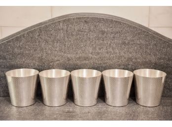 Set Of Five Brushed Chrome Metal Planters