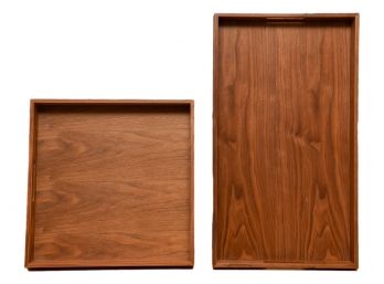 Pair Of CB2 Square And Rectangular Walnut Trays