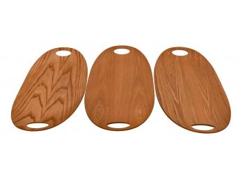 Set Of Three Crate & Barrel Willow Wood Oval Serving Trays With Handles