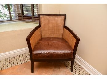 Crate & Barrel Blake Rattan Chair With Leather Cushion