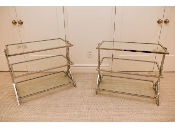 Pair Of Chrome And Glass Three Tier Tables