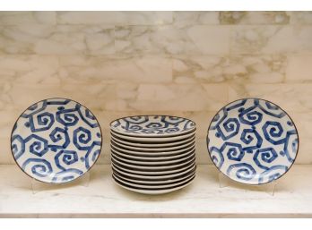 Set Of 15 Blue Vine Japanese Porcelain Dinner Plates  (Set 3 Of 3)