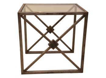 Steel Metal Side Table With Glass Top