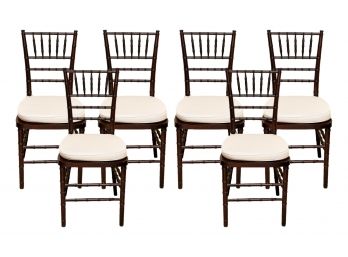 Set Of Six Wooden Bamboo Style Spindle Back Chairs With Tie Cushioned Seats ( Set 2 Of 2)