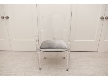 Juliette Lucite Chair On Casters With Sharkskin Velvet Seat Cushion (RETAIL $995)