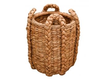 Natural Woven Rush Rattan Round Storage Basket With Handles (retail $270)