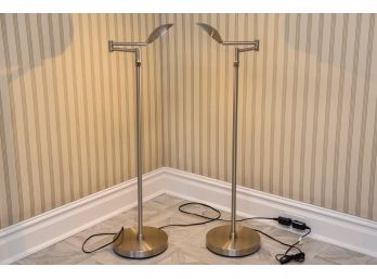 Pair Of Modern Chrome Adjustable Floor Lamps With Touch Sensitive Three Way Dimmer