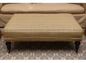 Dimensions Furniture Plaid Upholstered Ottoman With Nailhead Trim On Casters