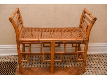 Asian Influenced Bamboo Bench With Cane Seat