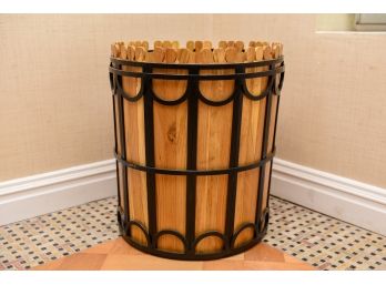 Beautiful And Functional Iron And Wood Large Cylinder Form Basket