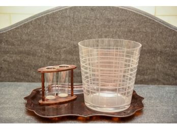 Colefax And Fowler Oval Flower Holders In Tortoiseshell, White Barn Ice Bucket, And Complimenting Tray