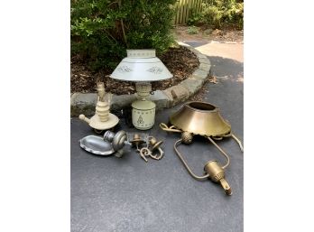 Two Vintage Table Lamps, Hanging Fixture, Sconce & Two Brass Sconce Arms