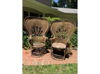 Pair Vintage Fan Back Wicker Chairs