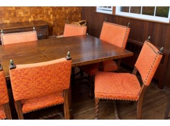 Vintage Spanish Oak Dining Table & Eight Matching Chairs