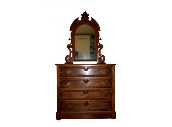 Antique Carved  Solid Oak Dresser & Mirror