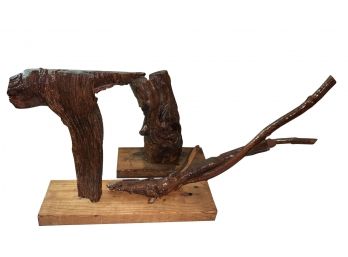 Two Small Natural Wood Tree Branch Sculptures