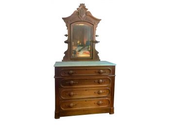 Antique  Marble Top Four Drawer Dresser & Mirror