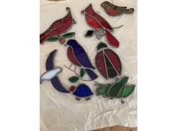 Group Of Eight  Vintage Stained Glass Window Decorations