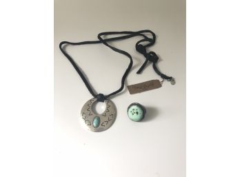 Silver And Turquoise Pendant And Ring