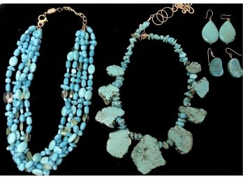 Turquoise  Beads And Stone, Necklaces And Earrings - Chunky And Fabulous