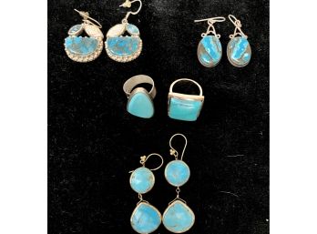 Turquoise Rings And Earrings In Sterling Silver