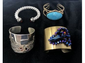 Vintage Cuff Bracelets, Beautiful Statement Pieces - Handmade, Brass, Natural Stones