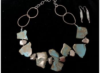 Chunky Raw Turquoise Necklace And Earring Set
