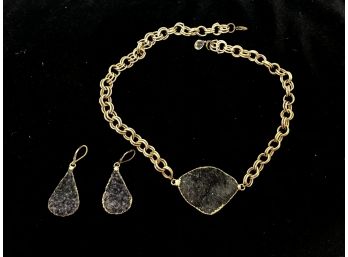 Stone Necklace And Earrings Set, Incl. 14K GF