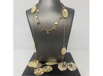 Gold Tone Necklaces And Earrings With Sterling Silver