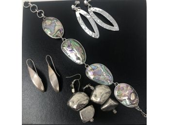 Earrings And Abalone Shell Bracelet - Sterling Silver